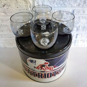 4 N.E. Patriots Retro Roly Poly NFL Football Sport Smoke Glass Bar Set 8oz Rocks